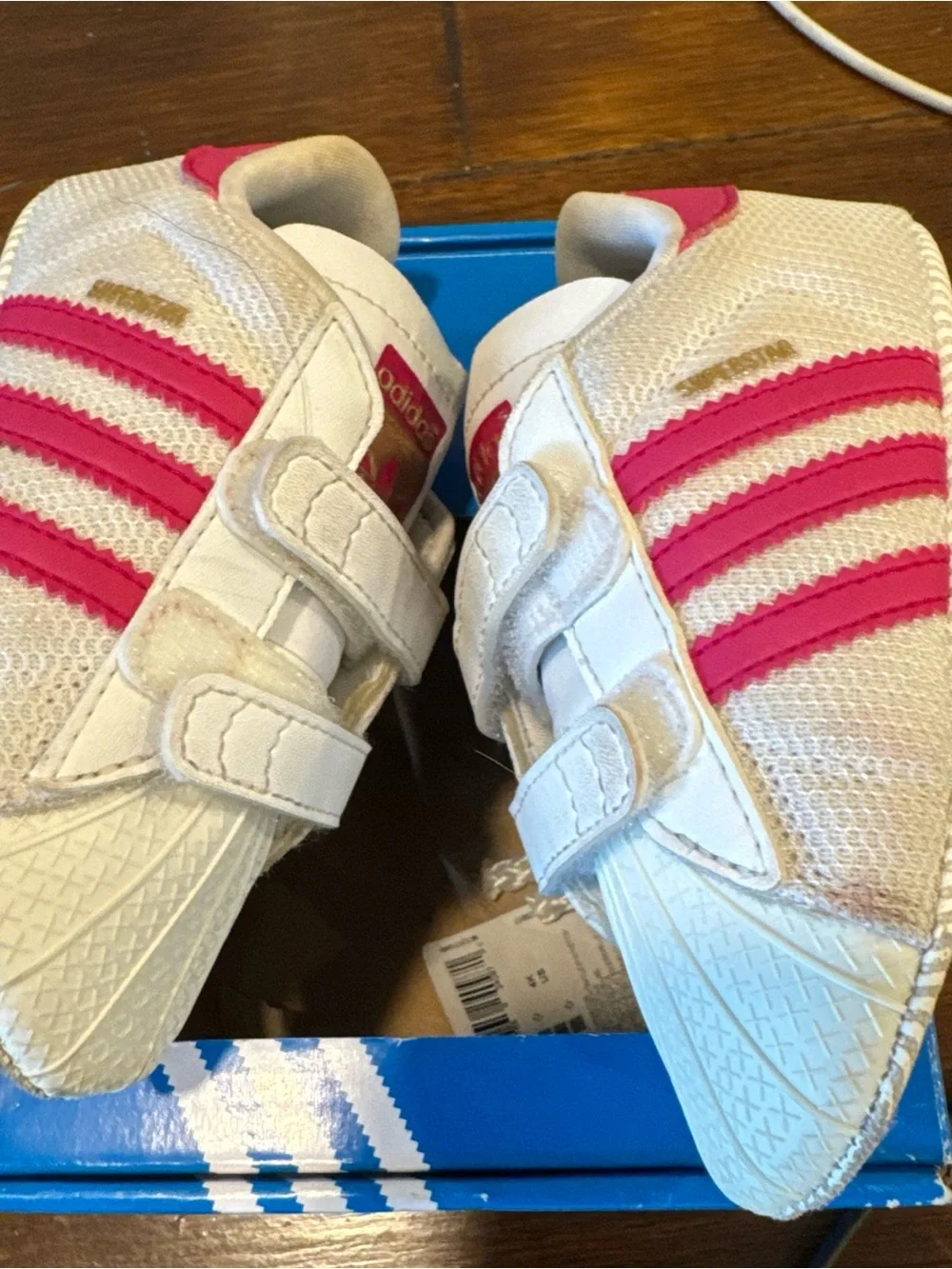 adidas Superstar Crib Shoes White Pink Stripes Sneakers Baby Girl Infant 4K